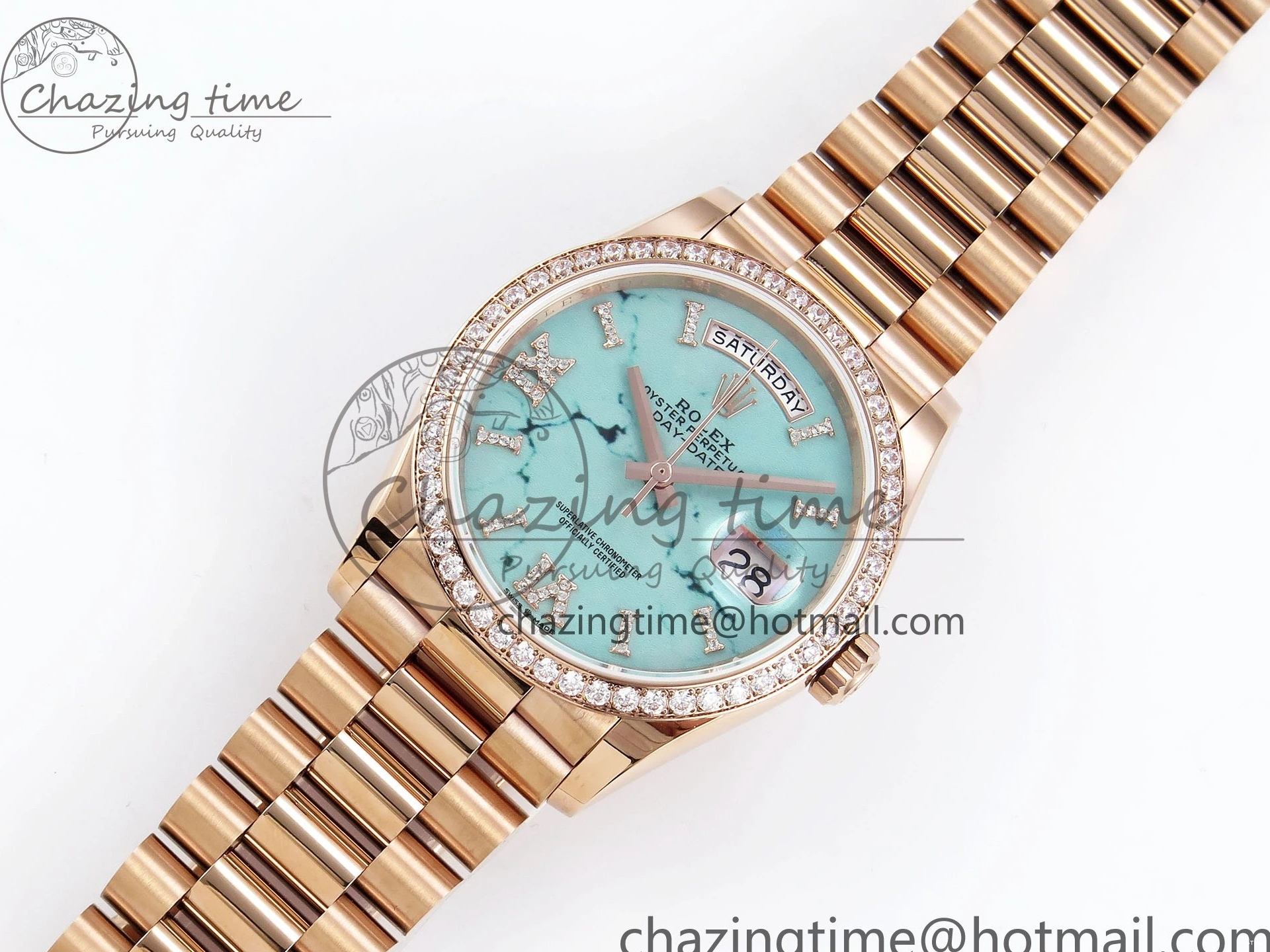 MiroTime 0321 ZipUp Day Date 36 RG TWSF Best Edition Blue Roman Diamonds Dial Diamonds Bezel on RG Bracelet A 1607